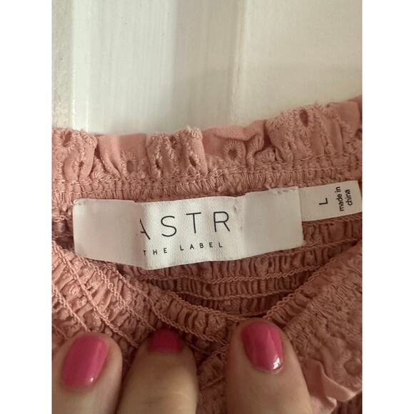 ASTR The Label Revolve Hudson Eyelet Lace Smocked Top Peachy Pink Puff Sleeve L - Picture 4 of 5